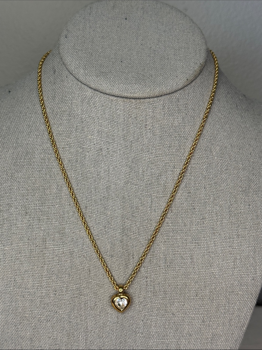 Dior Gold-Tone Heart Crystal Pendant Necklace – 16"